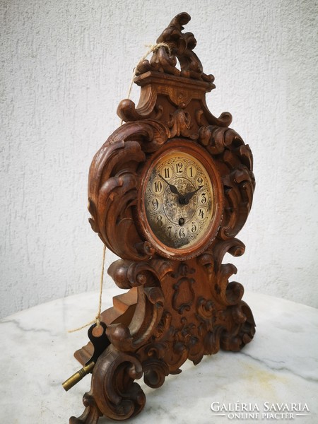 Antique Viennese baroque rococo style wooden table clock
