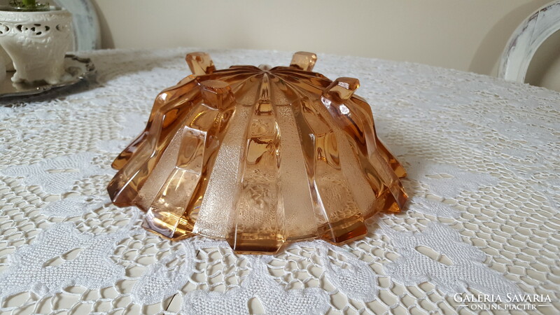 Beautiful art deco inwald salmon-colored, thick crystal bowl