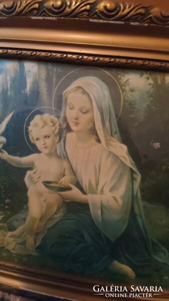 Virgin Mary oil painting print in a beautiful blonde frame