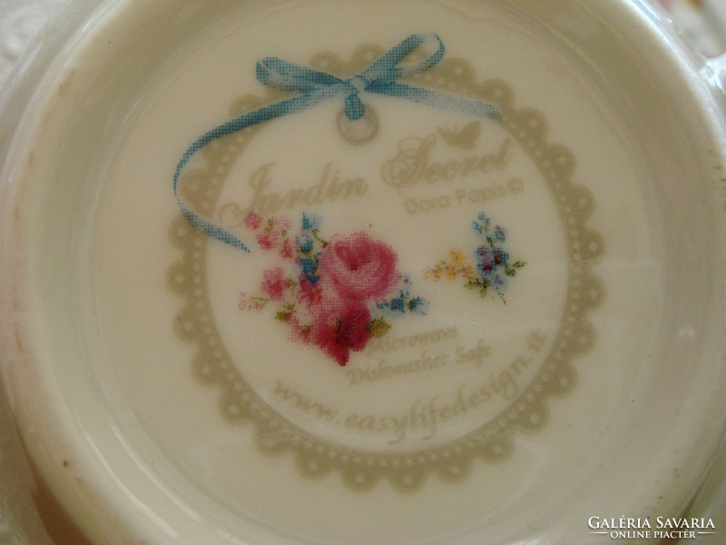 Vintage pink floral polka dot porcelain cup