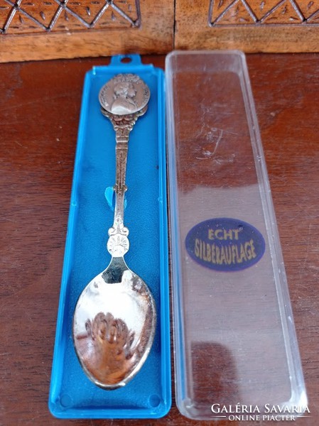 Silver-plated mosaic memory spoon in a box