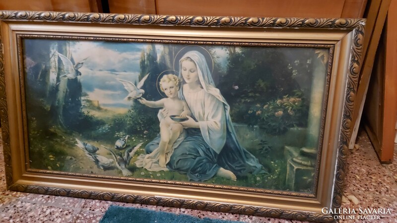 Virgin Mary oil painting print in a beautiful blonde frame
