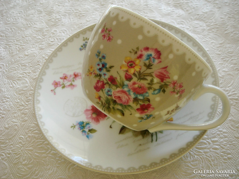 Vintage pink floral polka dot porcelain cup