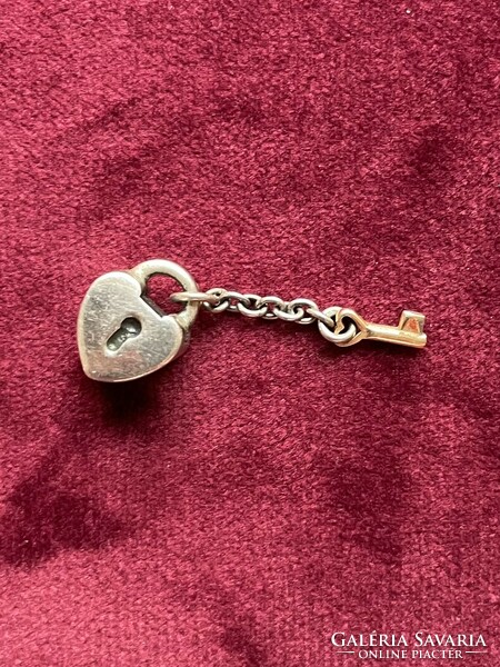 Rare pandora moments charm * ale s925 silver * heart lock with gold key