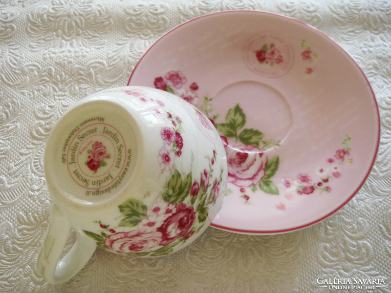 Vintage rózsás rózsaszín virágos porcelán csésze