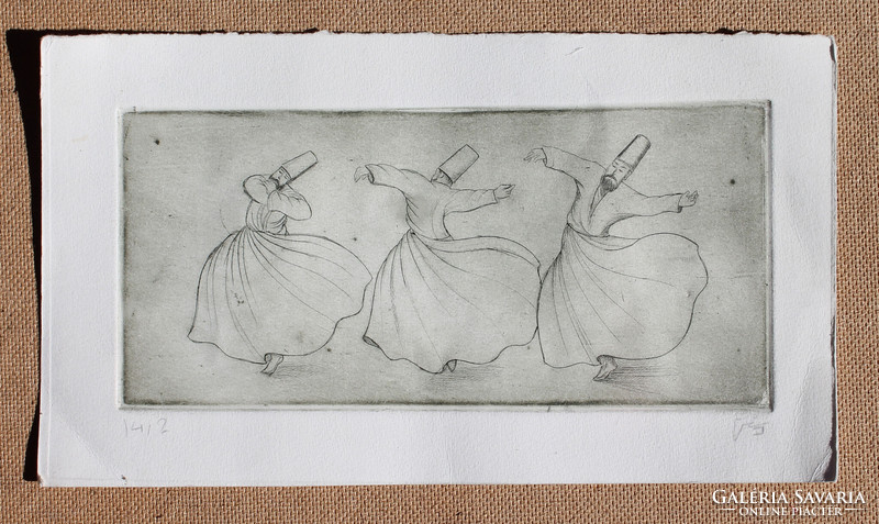 Oriental dancers etching