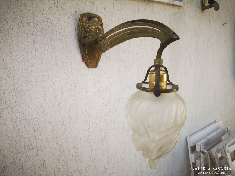 Decorative Art Nouveau copper wall arm wall lamp, original antique