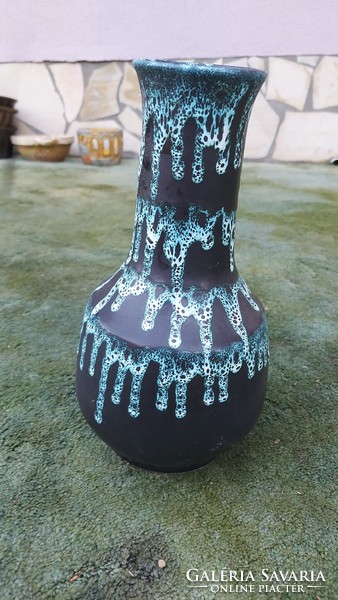 Leárazás! Nagy kerámia váza csurgatott mázas 30 cm iparművészeti retro