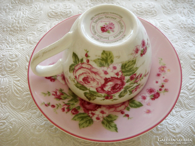 Vintage rosy pink floral porcelain cup