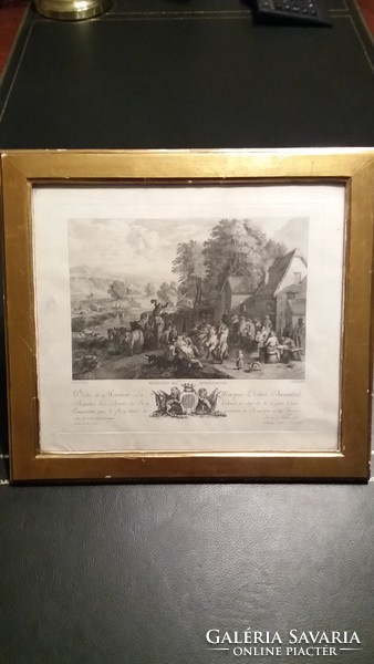 Antique collector's engraving from 1775, original frame and original glass, unopened
