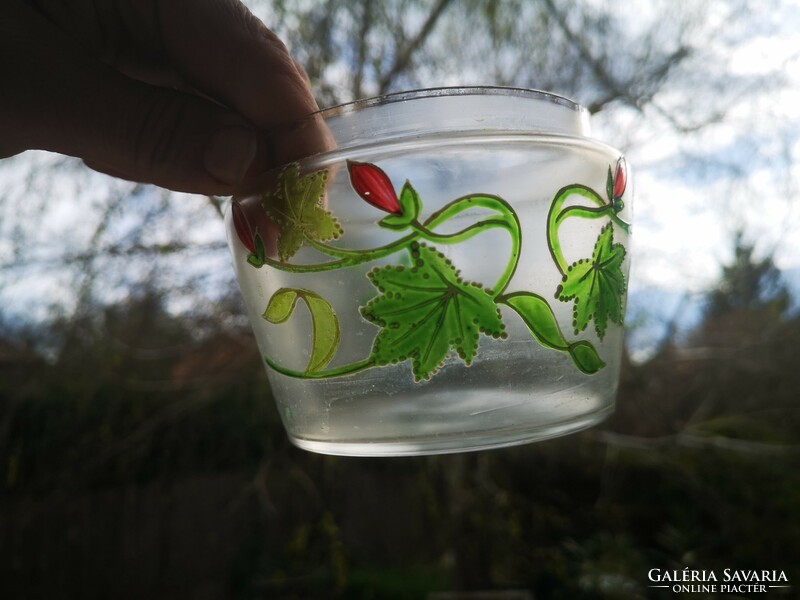 Antique art nouveau art deco table center offering bonbonier sugar box with hand-painted glass