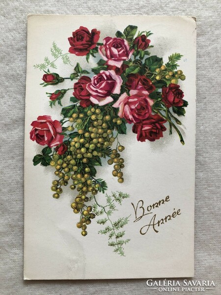 Antique old litho floral postcard