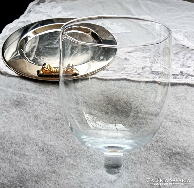 Glass bowl with bow metal bowl 10×13cm bottom 15.5cm