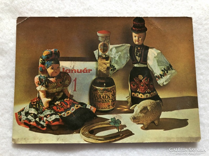 Old New Year's folk costume postcard - matyó baby, brandy -4.