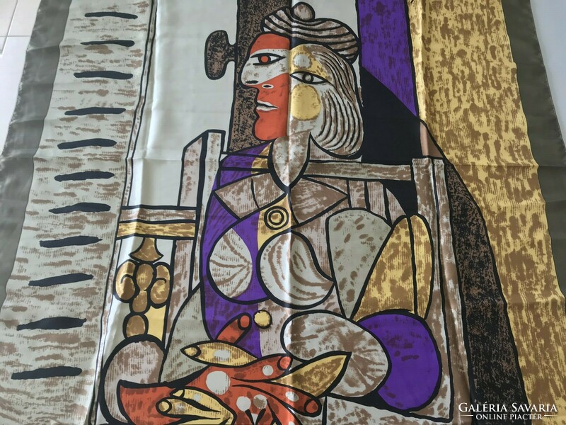Picasso festményes kendő, gyűjteményes darab, 87 x 87 cm