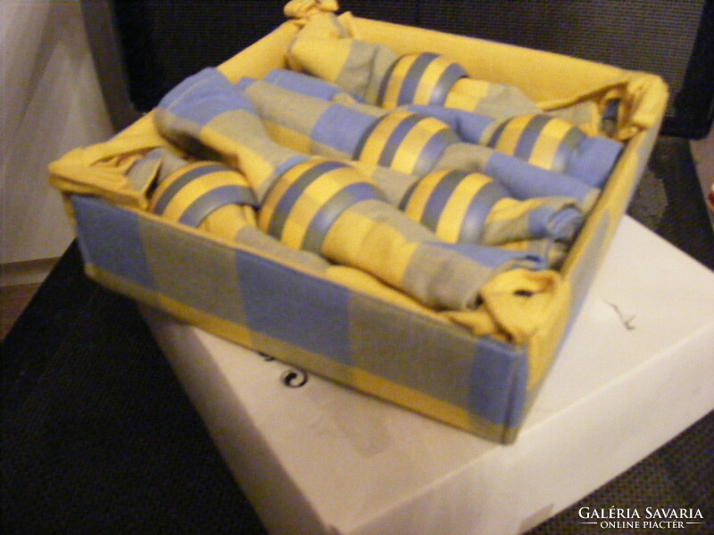 Quelle yellow-blue napkin ring-napkin set, decoration, made of wood and canvas, new.
