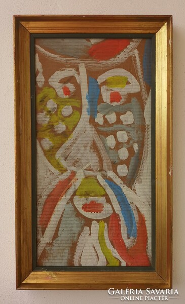 Miklós Németh (1934-2012): red-eyed clown. Signed oil painting.