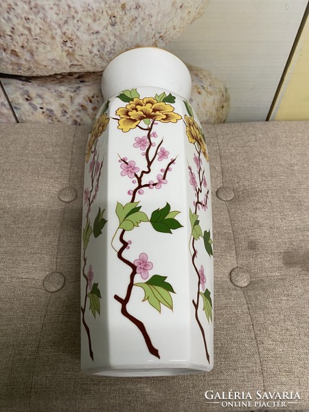 Hollóházi Porcelán Gyönyörű Nagyméretű Virágmintás Váza A42