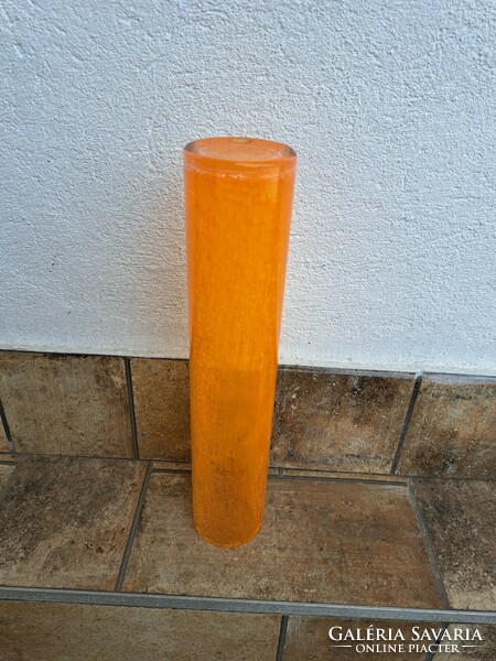 Retro sárga  narancssárga váza repesztett Gyönyörű  Fátyolüveg fátyol karcagi berekfürdői üveg