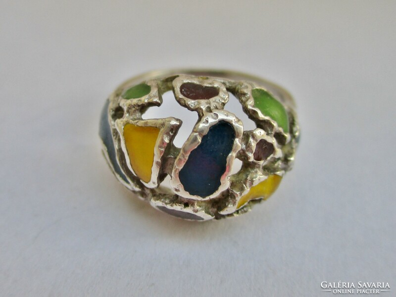 Beautiful old handcrafted enamel silver ring