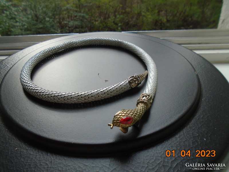1920 Dl auld art deco white metal mesh ornate gilded head cleopatra snake necklaces