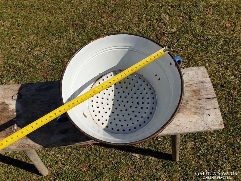 Old enameled blue enameled vintage metal strainer fruit washing pasta strainer 27cm decoration