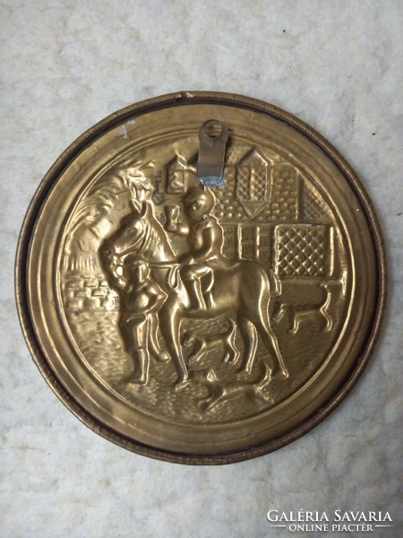 Decorative copper plate with a pub scene