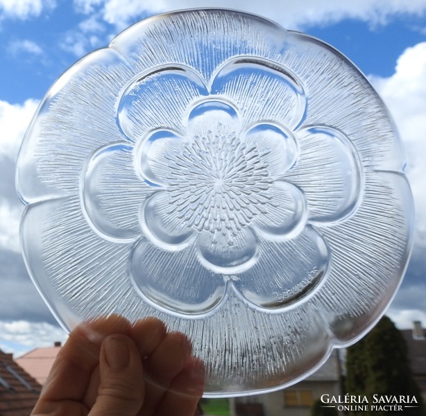 Set of glass cake plates with a flower pattern