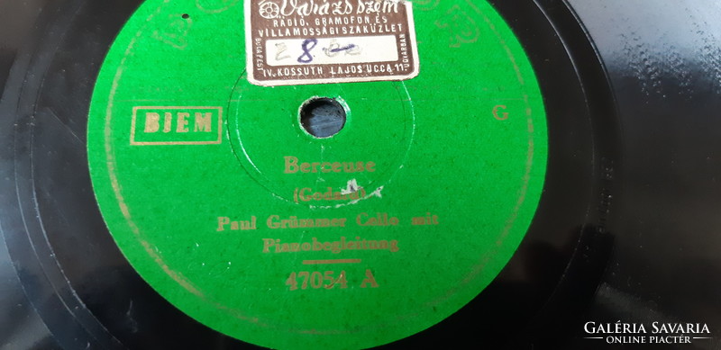 PAUL GRÜMMER CSELLÓ  SELLAK GRAMOFON LEMEZ 78 - AS RPM  -   RITKA !
