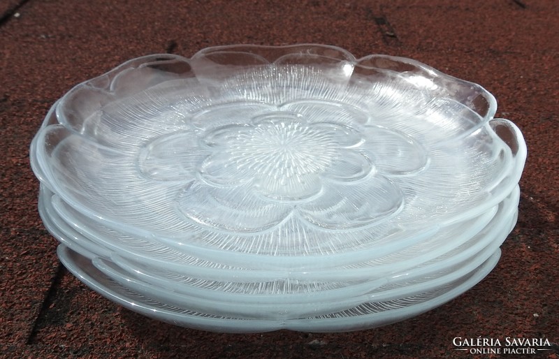 Set of glass cake plates with a flower pattern