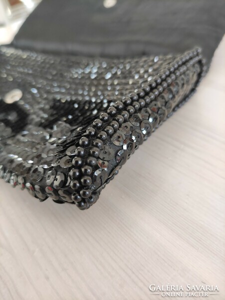 Beautiful small black sequined and pearl laced theater bag as a casual handbag