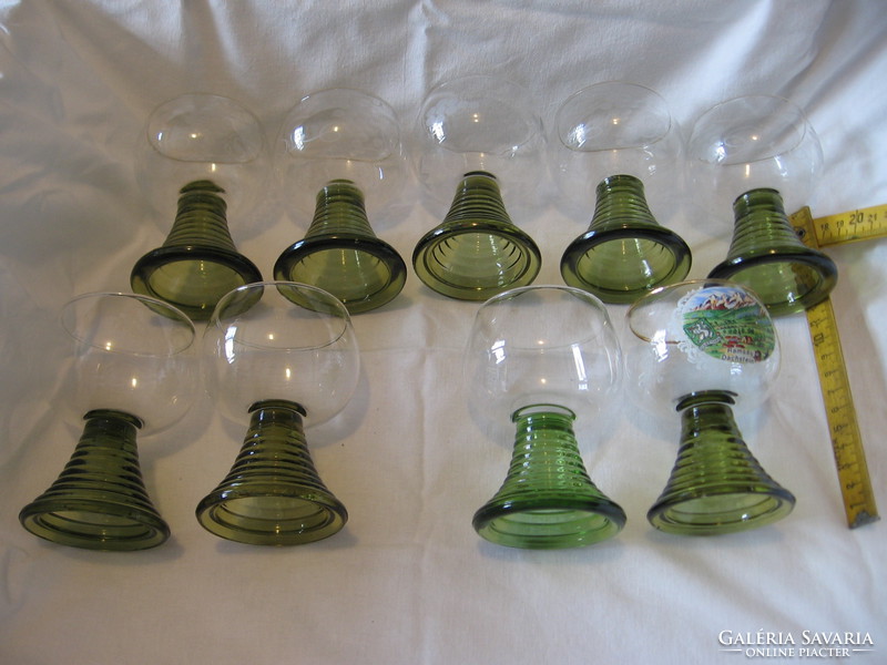 Green-bottomed rumbler glasses in a similar style