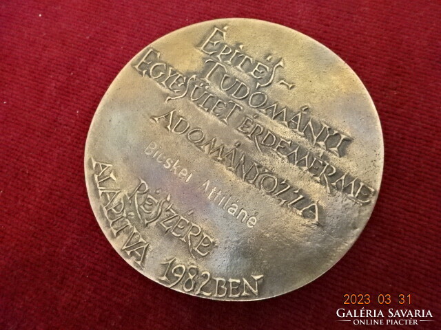 Bronze plaque. Construction science association order of merit. Jokai.