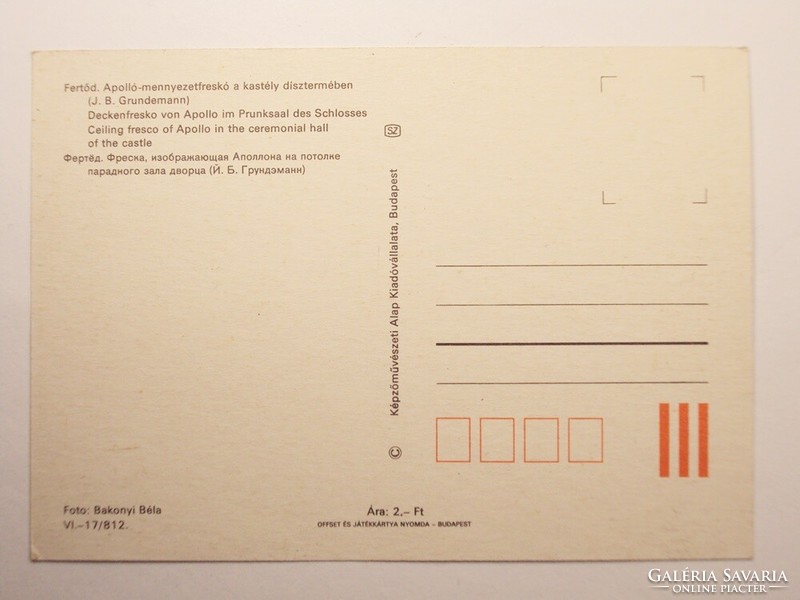 Régi képeslap levelezőlap Fertőd. Apolló-mennyezetfreskó a kastély dísztermében (J. B. Grundermann)