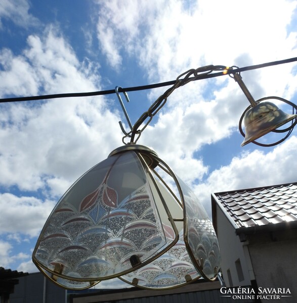 Vintage pendant lamp - with painted glass panels