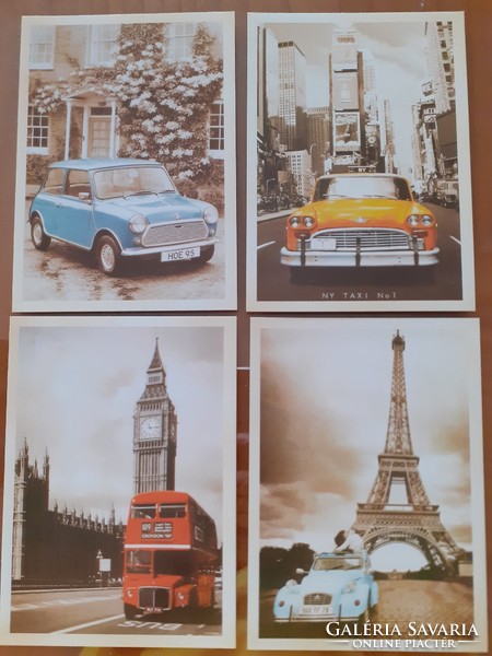 Old style 4 postcard london paris new york vintage car photo