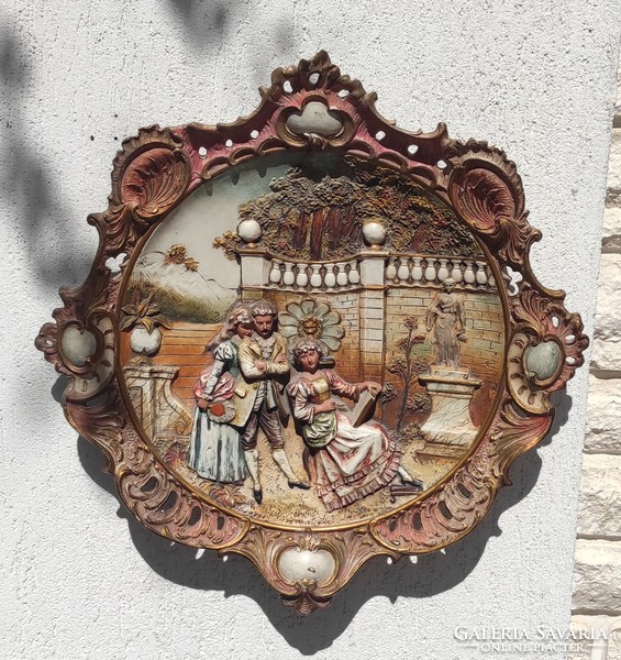 Hatalmas Gyönyörű különleges antik Terrakotta-keràmia óriási falitàl.1800-as évek,53 cm.