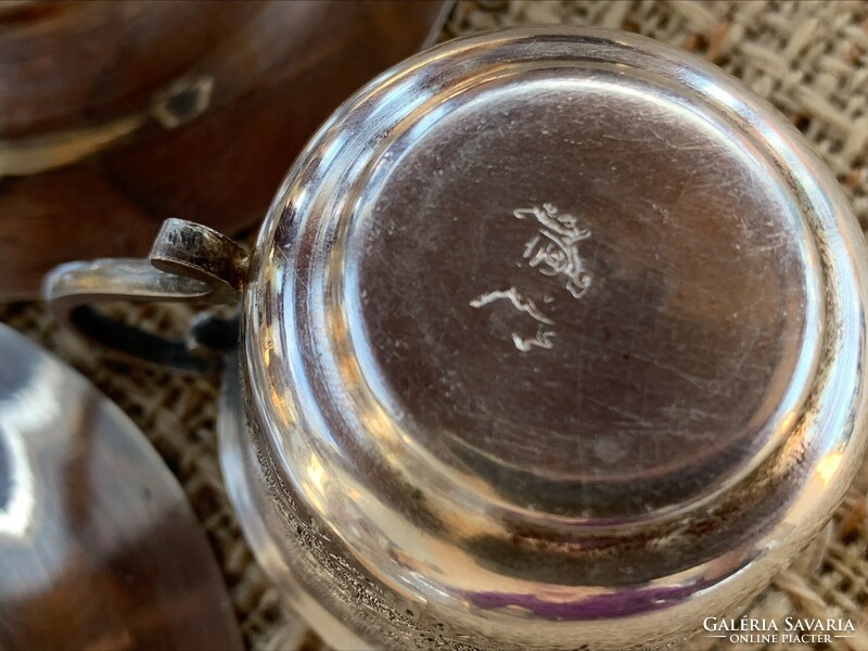 Old silver-plated Persian mocha/coffee cup, with engraved-chiseled decoration, for 6 people