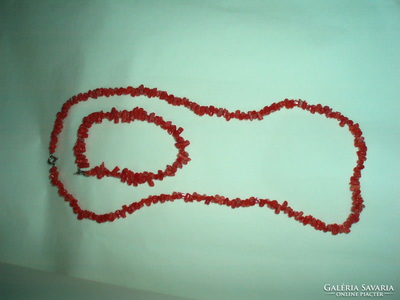 Vintage coral necklace bracelet set with silver fittings