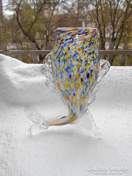 Váza  többszínű üvegből  -hal alakú