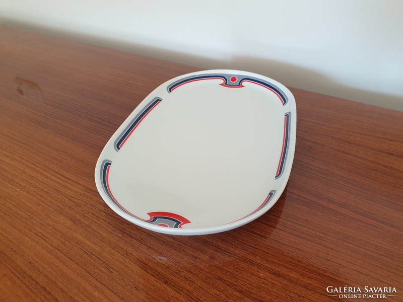 Retro nagy méretű 36 cm es Alföldi porcelán ovális tál piros menza mintás régi kínáló