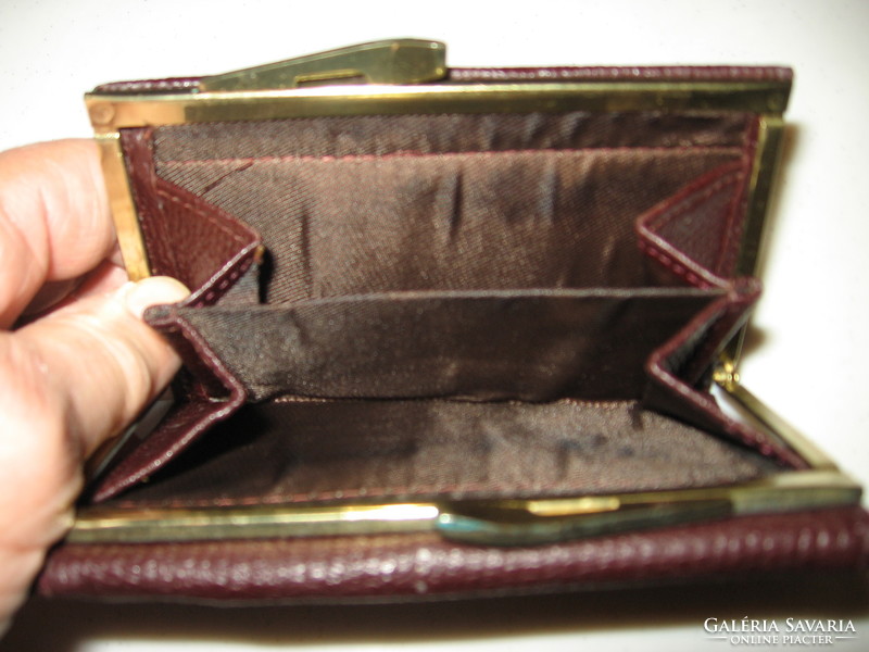 Women's purse with buckled burgundy leather