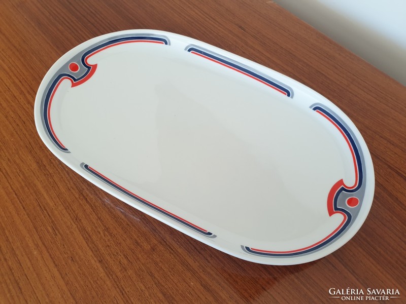 Retro nagy méretű 36 cm es Alföldi porcelán ovális tál piros menza mintás régi kínáló