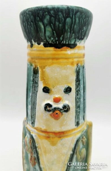 Mrs. Fórizsné, 27 cm retro ceramic vase, figural ceramic, mustache, rare, marked