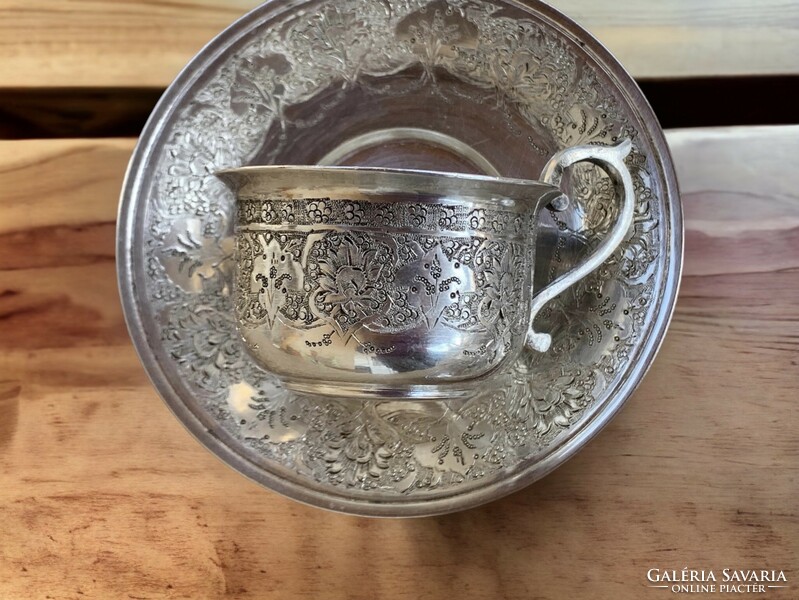 Old silver-plated Persian mocha/coffee cup, with engraved-chiseled decoration, for 6 people