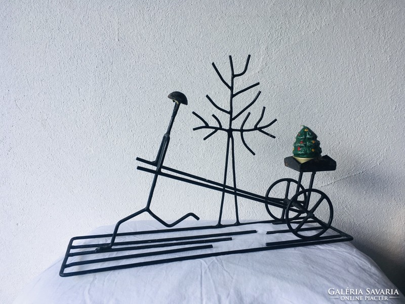 Wrought iron cart candle holder