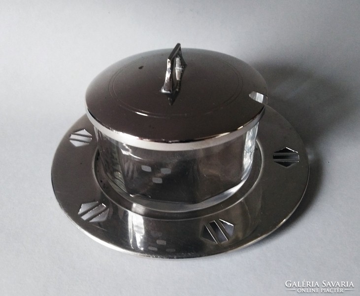 Marked art nouveau/art nouveau silver-plated jam/sugar holder with lid, approx. 1910