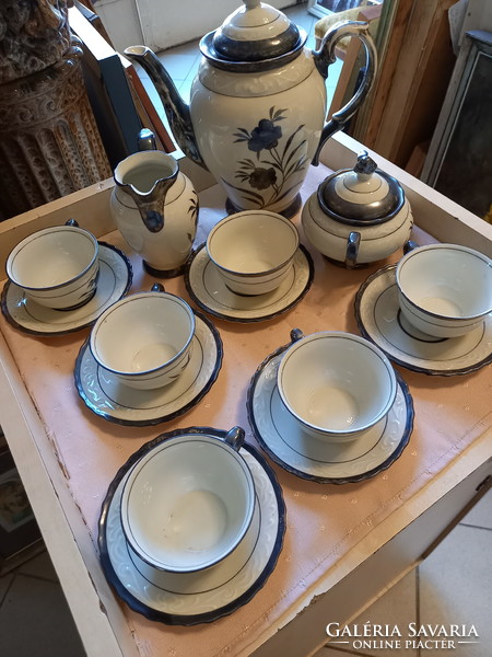 Czech porcelain 6-person tea set with silver-painted motifs from 1920 (no wood)