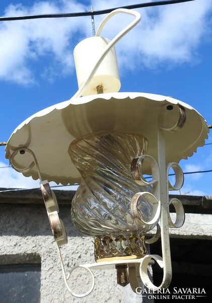 Vintage hanging lamp - for outdoor use - wrought iron / glass