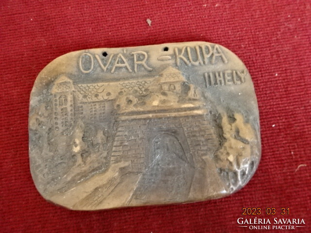 Glazed ceramic plaque, wall decoration, with Old Castle cup mark. Jokai.
